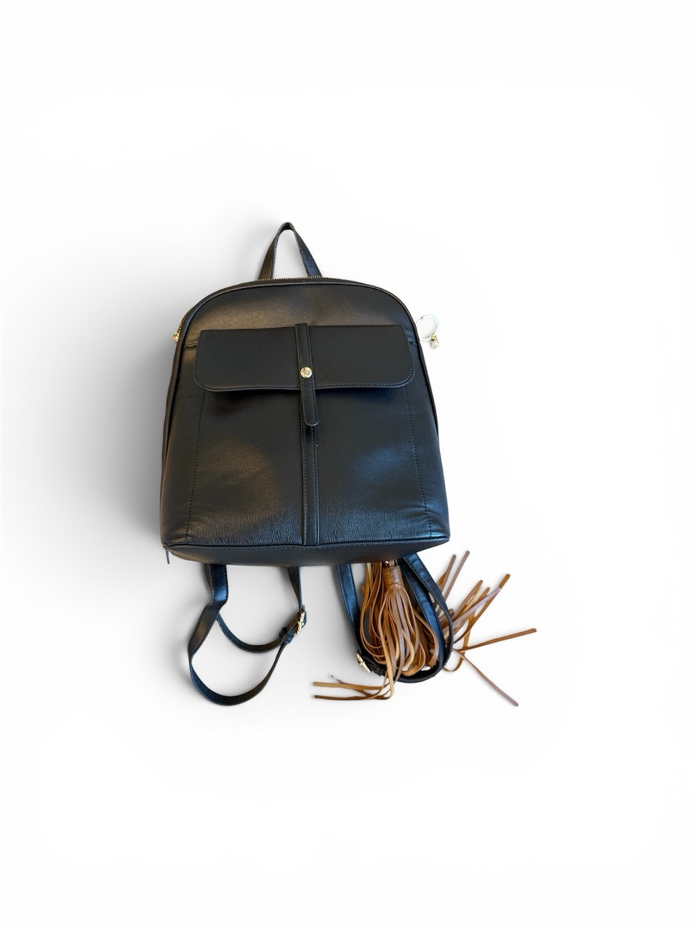 Miztique Black Leather Backpack with Brown Tassel Accent